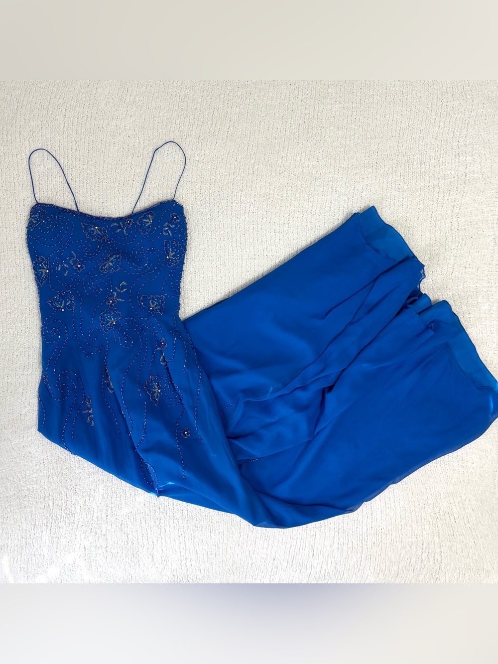 Y2K Hi Fashion blue silk beaded lace up gown